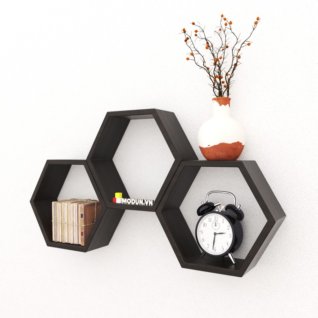 Kệ mkk-007 MODUN.VN - set 3 trang trí treo tường lục giác, gỗ công nghiệp không cong vênh