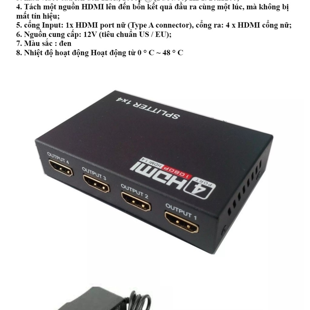 Bộ Chia HDMI 1 ra 4, Hub Chia 1 HDMI ra 4 HDMI, Hàng chuẩn chất lượng