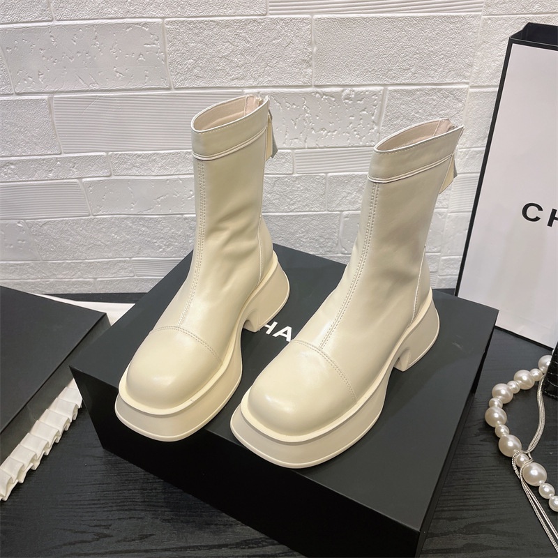 Giày bốt Martin IELGY da mềm đế dày khóa kéo sau phong cách Anh Quốc cho nữ