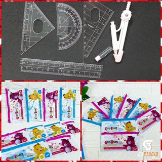 🌹Bộ thước,eke,compa,đo độ cho học sinh đựng túi zip cute