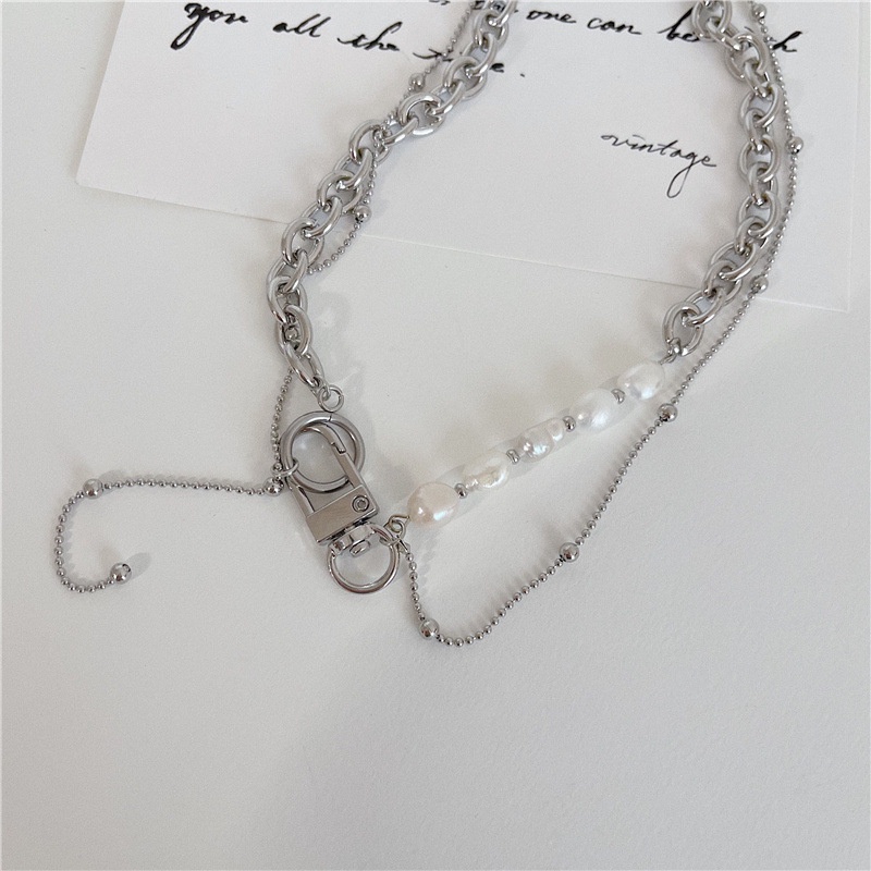 Vòng cổ Sợi Xích Đôi Bằng Kim Loại Đính Hạt Ngọc Trai Thời Trang