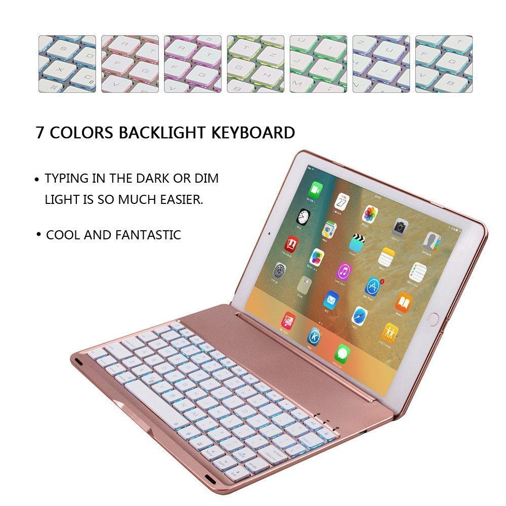 Bàn phím Bluetooth dành cho iPad Pro 9.7 (Vàng hồng) - Hàng chính hãng - 7 màu đèn cho bàn phím