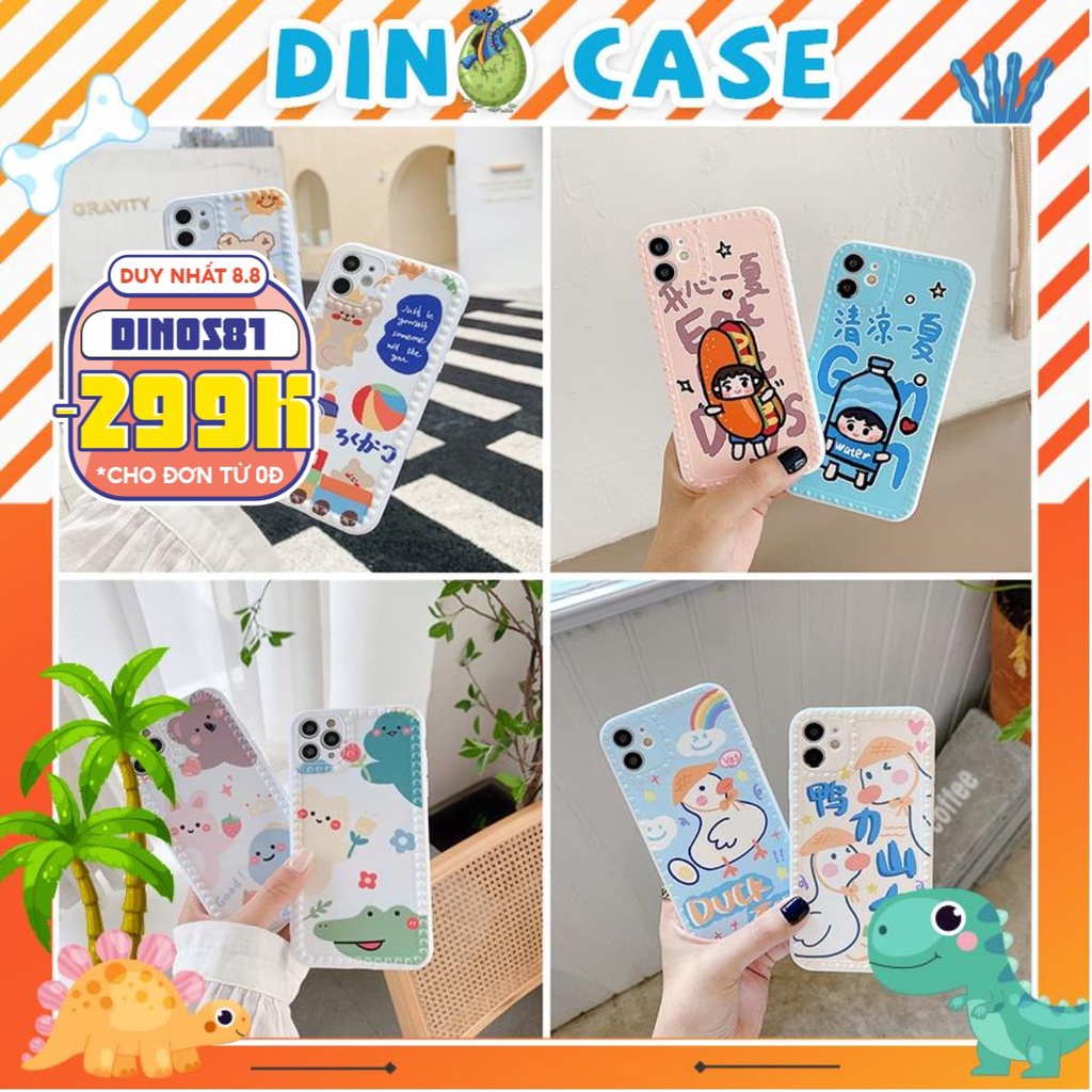 Ốp lưng iphone - Ốp iphone viền chấm bi Khủng long thỏ Koala 7plus/ 8plus / x / xs / xs max / 11 /11 promax Dino Case