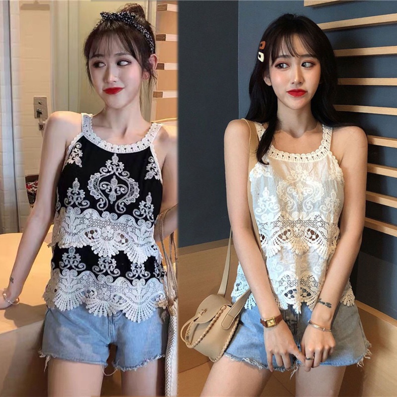 Áo Ren Không Tay Thêu Hoa Phong Cách Harajuku Thời Trang Mùa Hè Cho Nữ