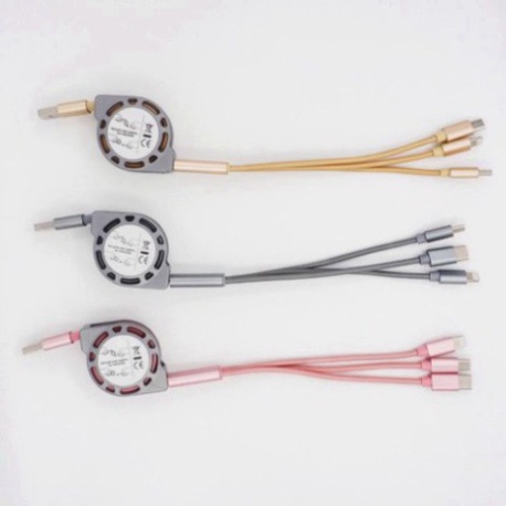 Cáp Sạc rút tròn đa năng 3 Đầu, 3 IN 1 SẠC NHANH, Dây Cao Cấp Siêu Bền