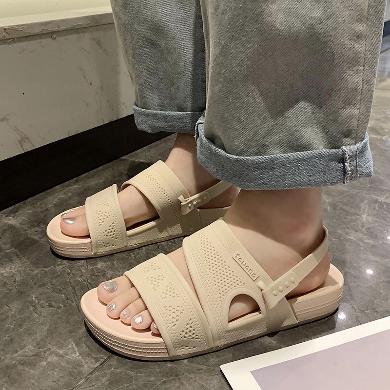 Xăng đan Nhựa Đế Bằng Chống Thấm Nước Thời Trang Cho Nữ