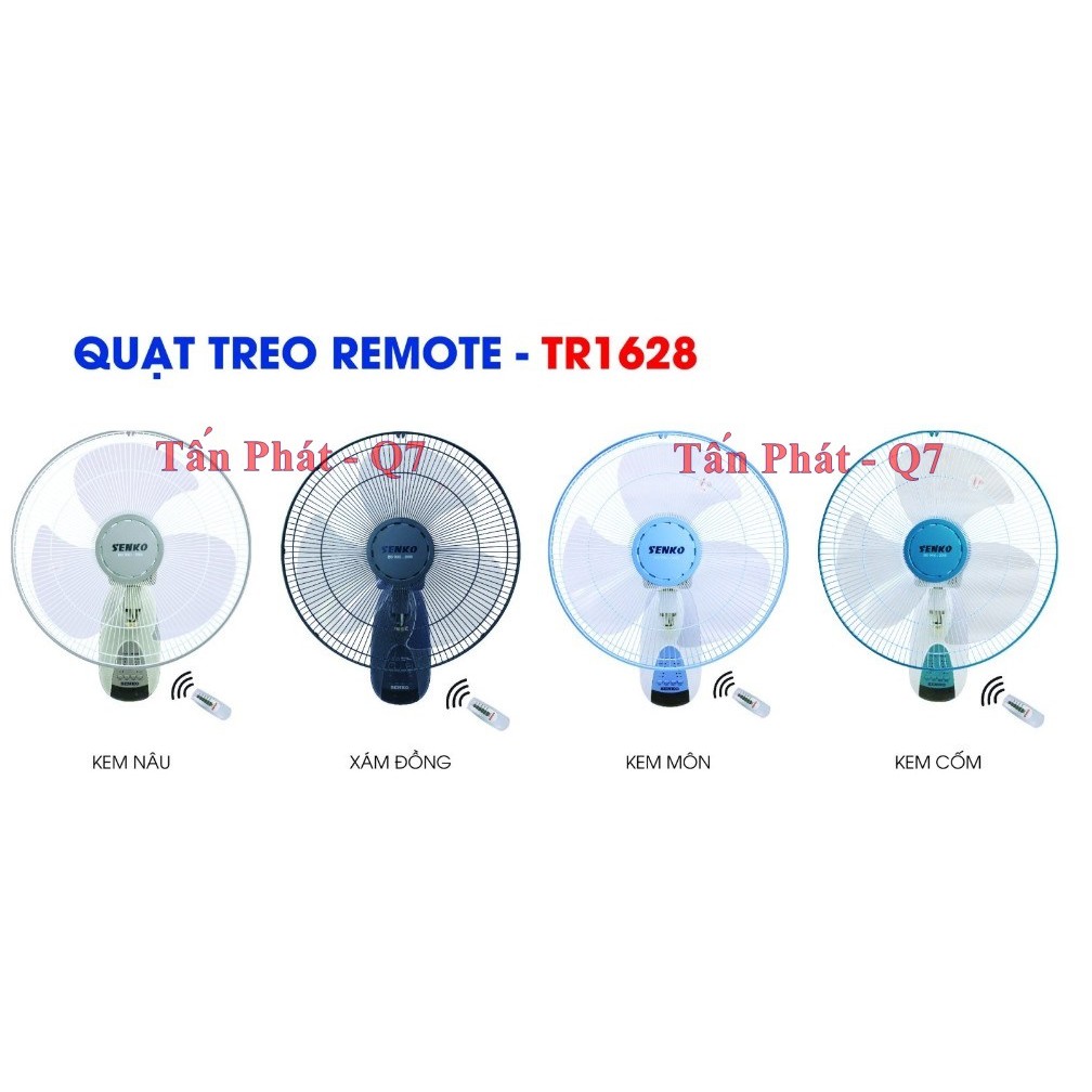 Quạt treo tường điều khiển từ xa Senko TR1628 (giao màu ngẫu nhiên) TẶNG 10 MÓC DÁN TƯỜNG