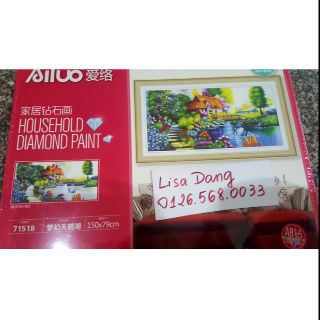 Tranh đính đá phong cảnh ngôi nhà 1m5x79cm chưa đính 71518