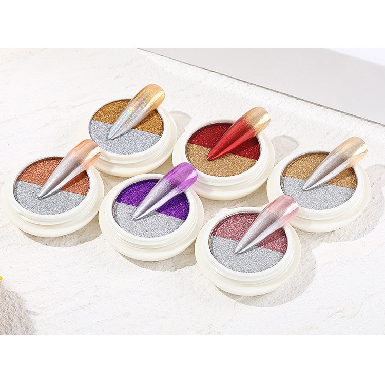 Tráng gương nén nail Yapas hũ mix 2 màu , bột tráng gương màu vàng bạc trang trí móng tay chuyên dụng