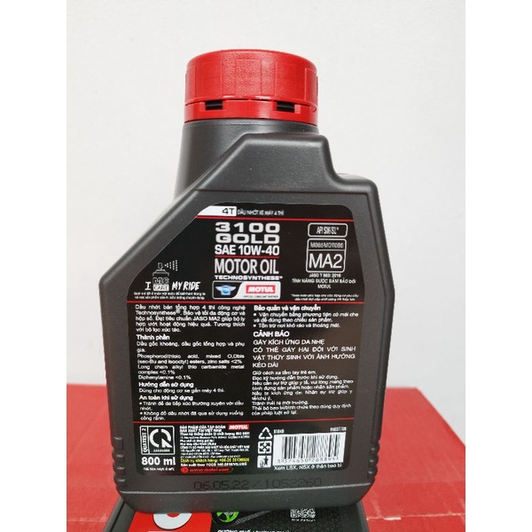 Dầu nhớt Motul 3100 GOLD 10W40 (Bán Tổng Hợp) SM - MA2 - 800mL