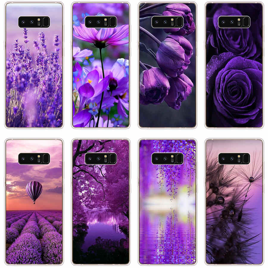 Ốp lưng bảo vệ bằng TPU silicone dẻo hình hoa mẫu đơn và sen màu tím cho Samsung Galaxy note 4 5 8 9 10 plus