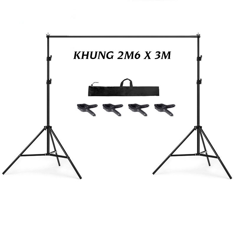 Khung giá treo phông nền hình chữ U dùng trong studio và ngoại cảnh kích thước 2m6 x 3m kèm theo kẹp
