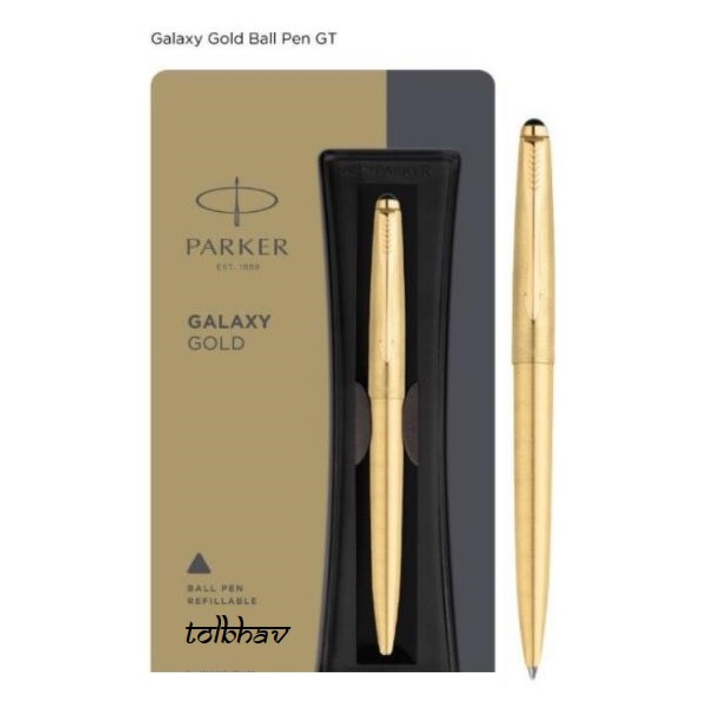 Viết Parker Galaxy chính hãng, bút ký cao cấp bằng thép chrome, mạ vàng, mực xanh (blue), thay mực được
