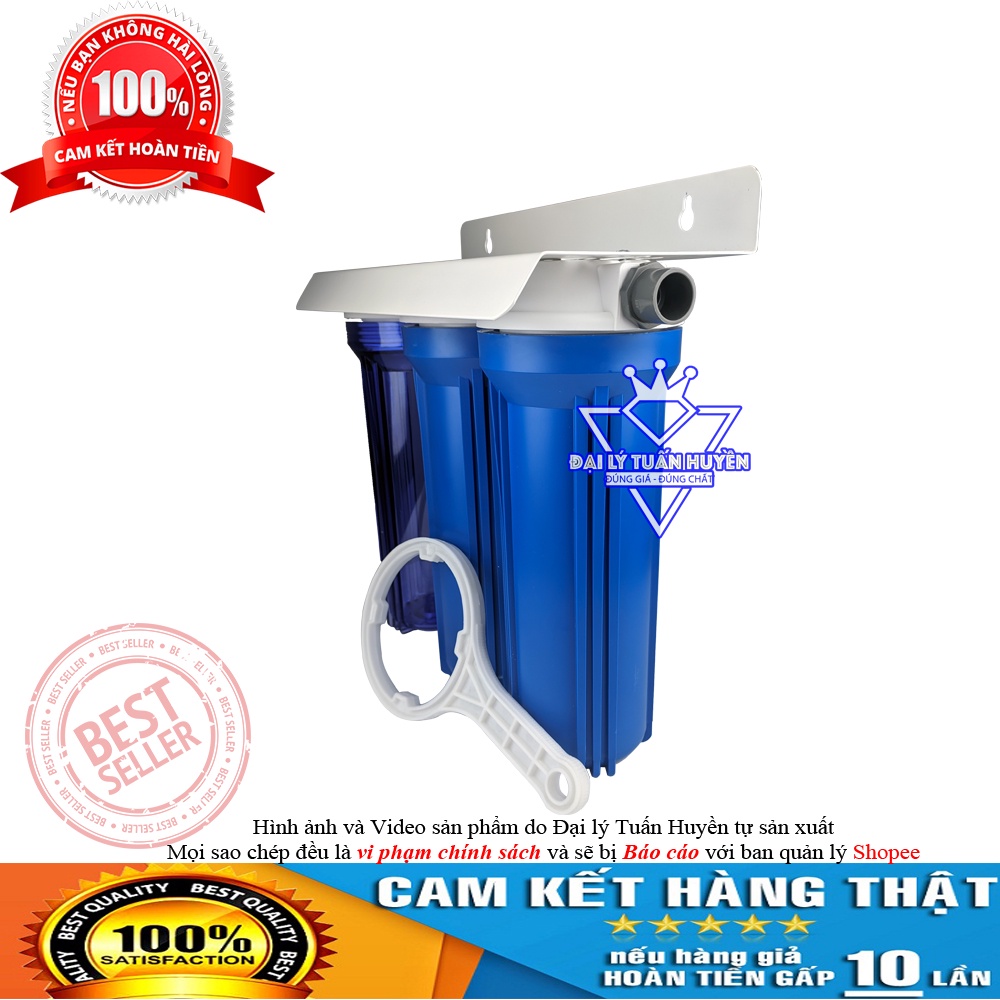 Trọn bộ 3 cốc lọc nước thô chặn đầu nguồn dài 10 inch ren 21