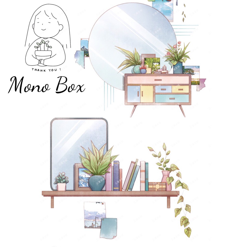 [Chiết] Washi Tape 60x7cm băng dính trang trí họa tiết nội thất phòng ngủ làm tranh washi Mono_box 00307