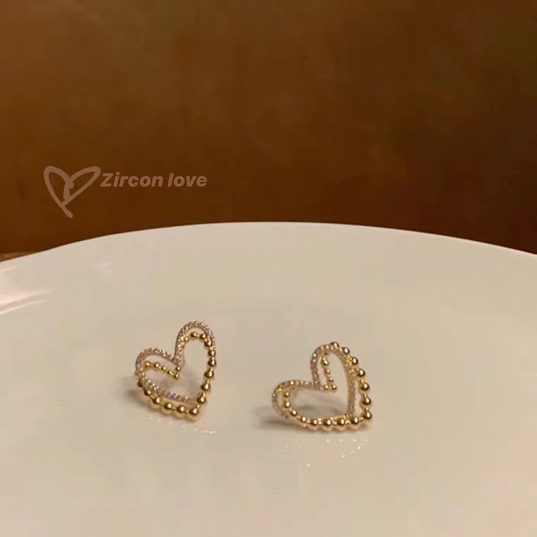 Bông tai hai lớp hình trái tim rỗng đơn giản sang trọng chất lượng cao