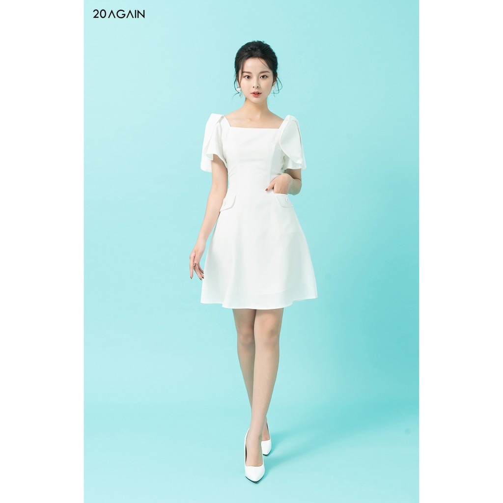 Đầm Xòe Xẻ Tay Cổ Vuông 20Again DEA1237