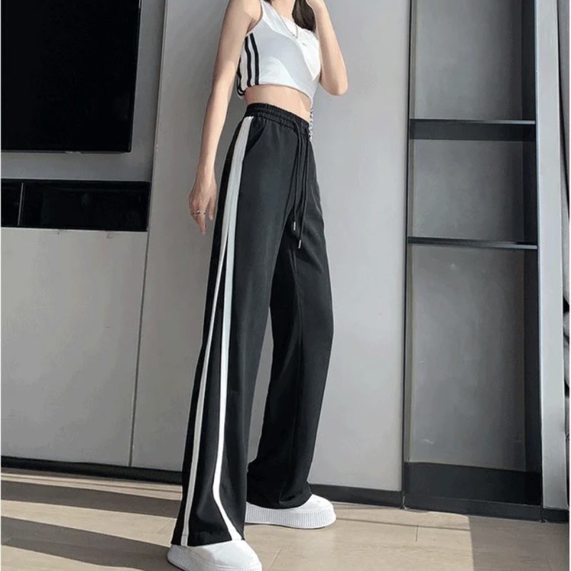 Quần culottes nỉ ống rộng suông viền trắng kèm hình thật