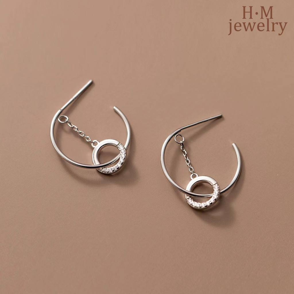 Bông Tai Dáng Dài Hình Chữ C Đính Đá Thời Trang