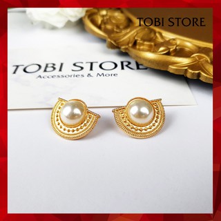 Bông tai nụ dành cho nữ họa tiết cổ điển mạ vàng đính ngọc trai nhân tạo cỡ lớn TOBI STORE TB306