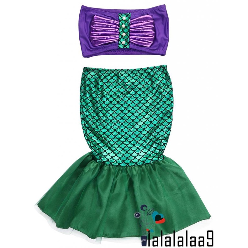 Bộ đồ bơi 2 mảnh áo ngắn + chân váy đuôi cá thời trang mùa hè cho bé gái