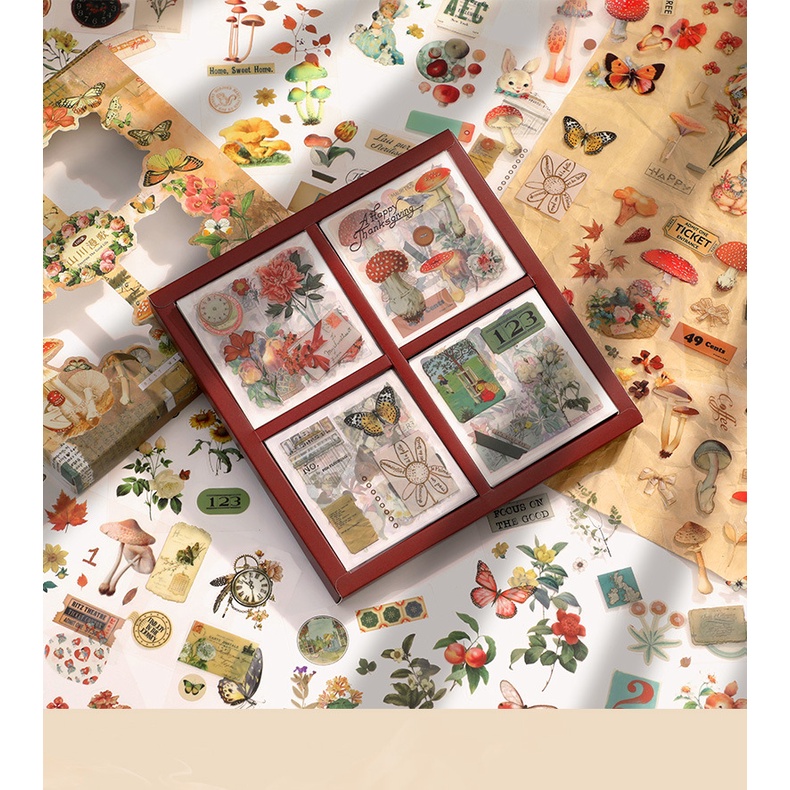 Set 10 tấm sticker chiết ngẫu nhiên từ hộp 100 sticker vintage