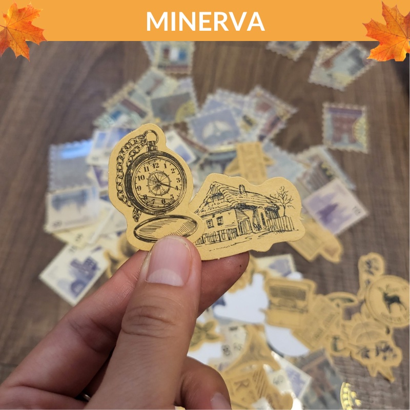 [TRANG TRÍ] Hộp 45 sticker phong cách vintage trang trí sổ tay , làm thiệp thủ công