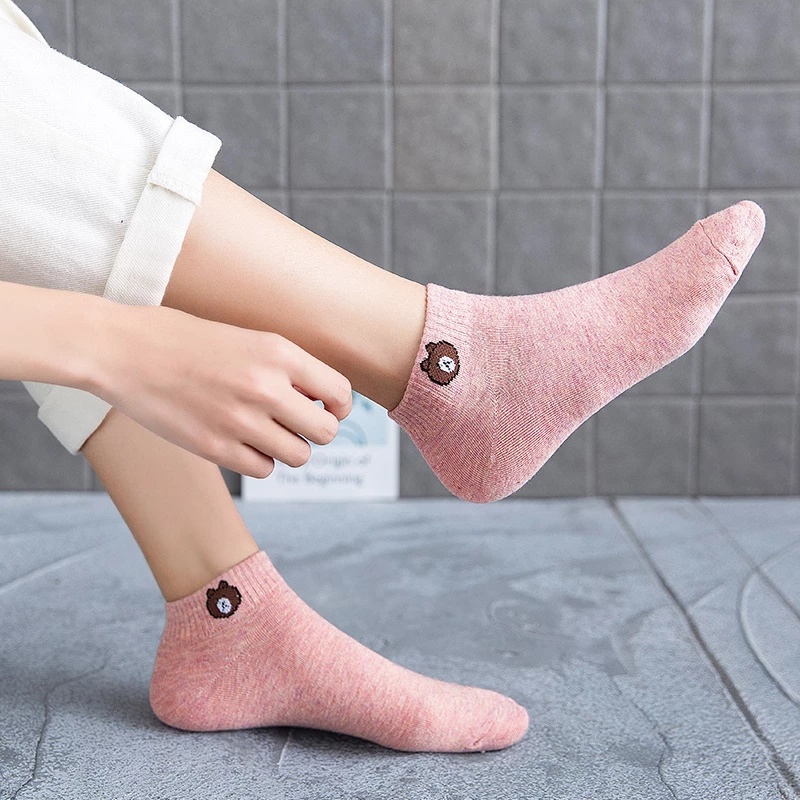 Set 10 đôi vớ cotton thoáng khí in hình gấu dễ thương