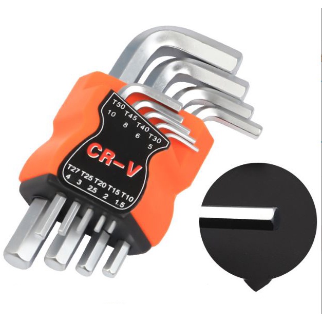 Bộ lục giác 9 cây CRV cao cấp loại dài và ngắn thép tốt
