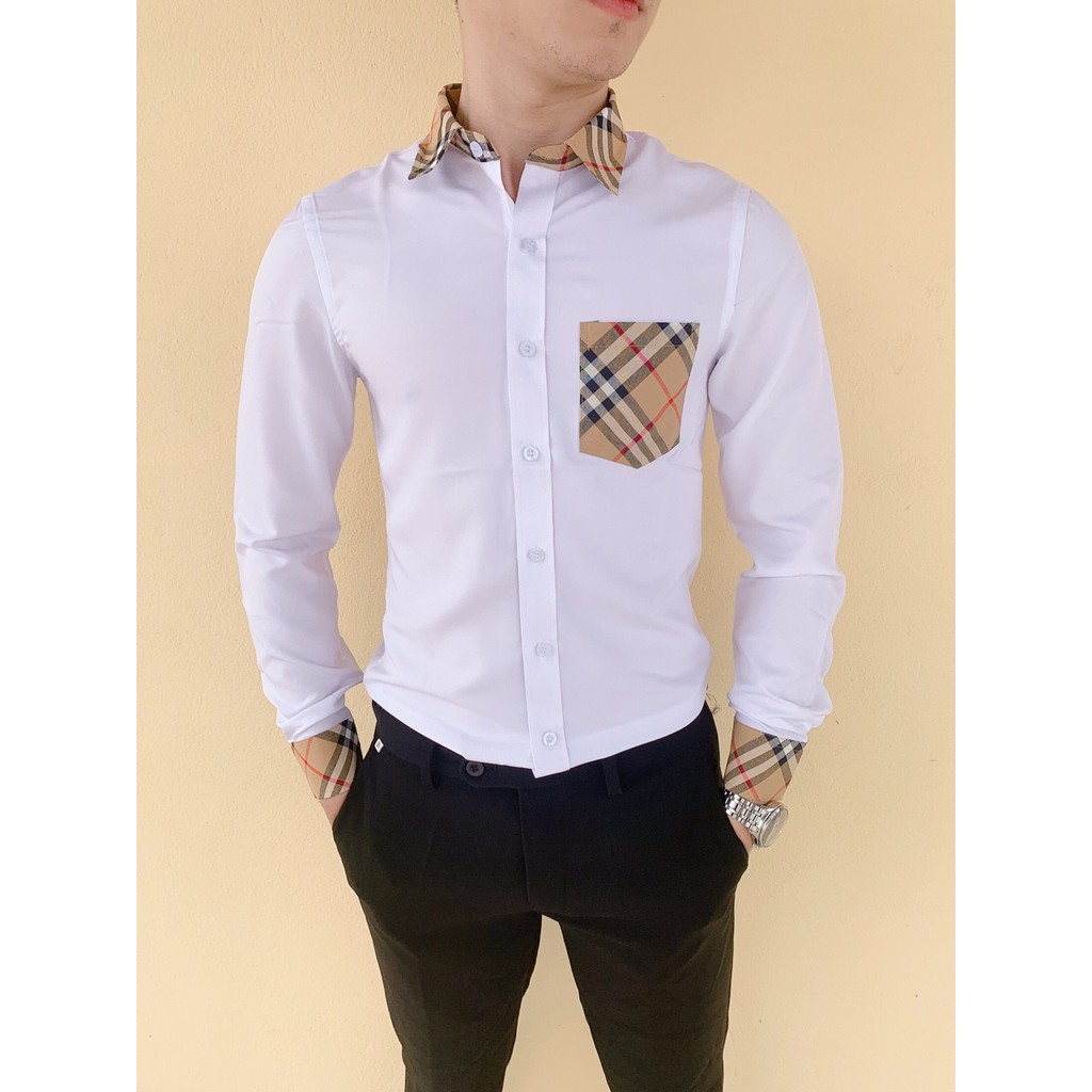 Áo Sơ Mi Nam Trắng BBR Phối Túi - Hàng đẹp