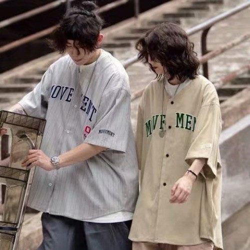 Áo khoác bóng chày ngắn tay form rộng kiểu dáng retro cho nam nữ