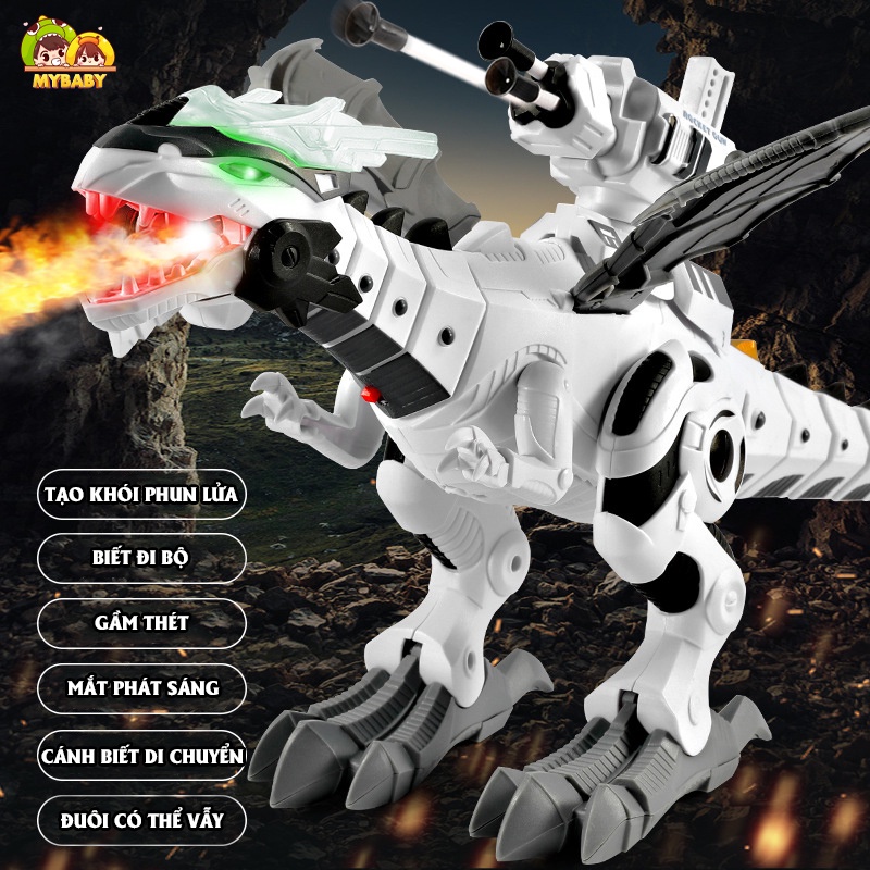 Đồ Chơi Trẻ Em Robot Khủng Long Phun Lửa Phun Khói - Tiếng Kêu Khủng Long Kết Hợp Hiệu Ứng Ánh Sáng Như Thật