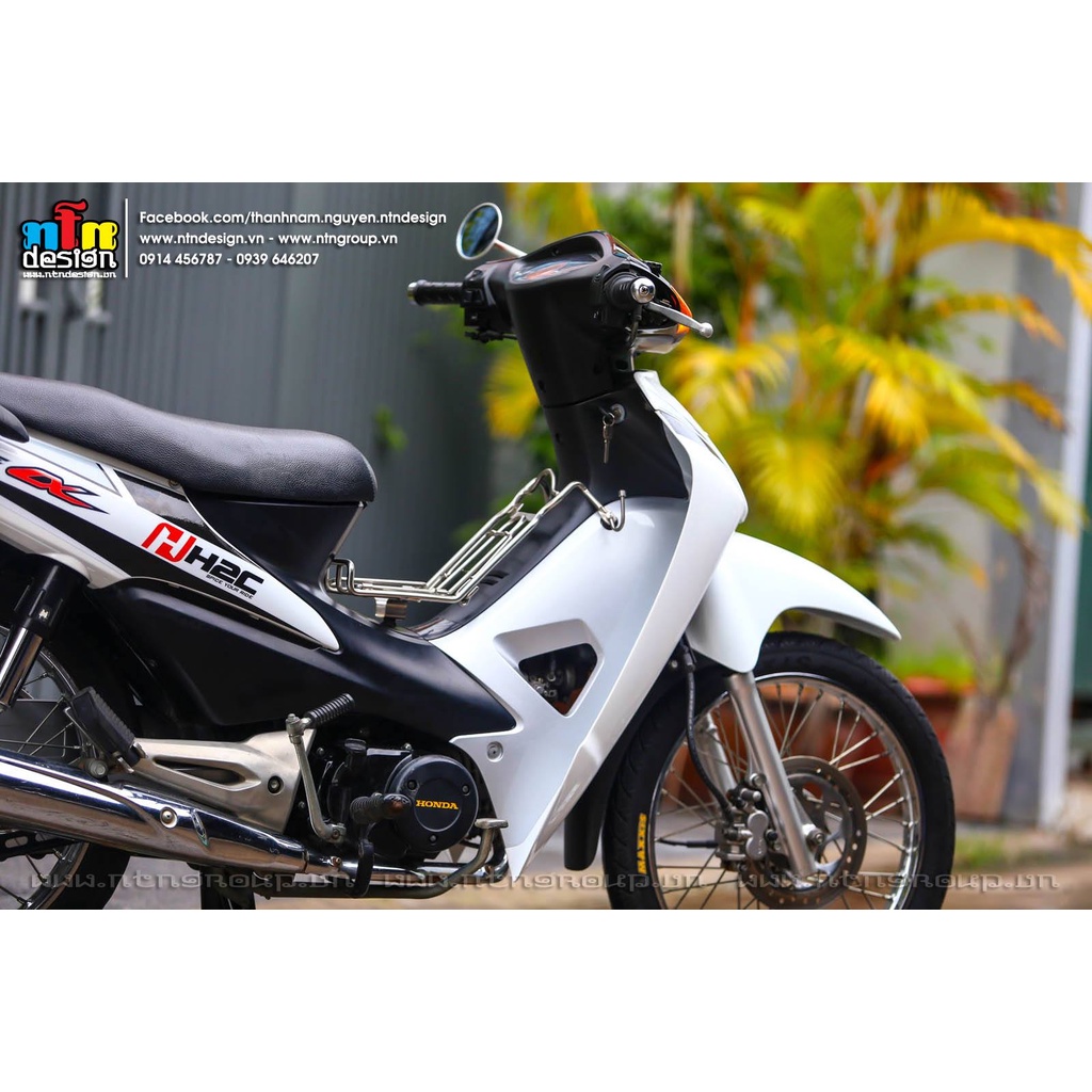 Tem Decal Rời Dán Xe Wave A 2015 Mẫu Chữ H2C Trắng Đen Cực Chất, Hàng 3 Lớp Chất Lượng Cao