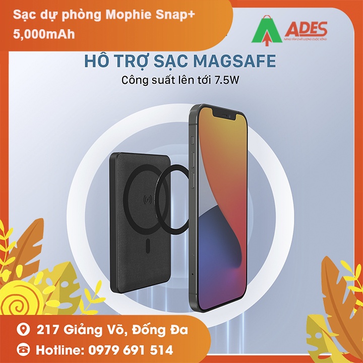 Sạc dự phòng Mophie Snap+ 5,000mAh - Công nghệ sạc không dây chuẩn Qi - Bảo hành chính hãng 24 tháng