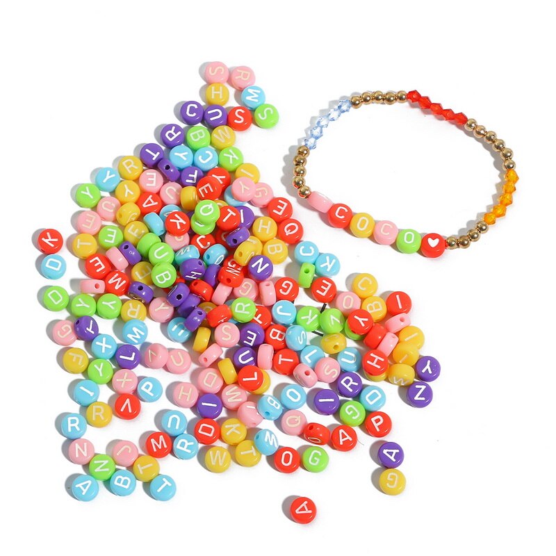 Set 100 hạt nhựa acrylic họa tiết chữ cái làm trang sức thủ công