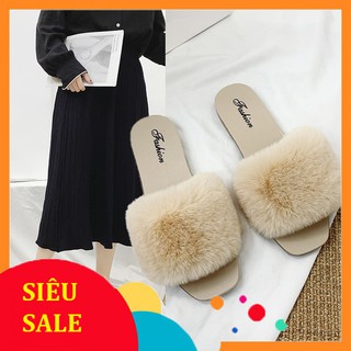 Dép nữ lông xù đế cao su fs 2019 new
