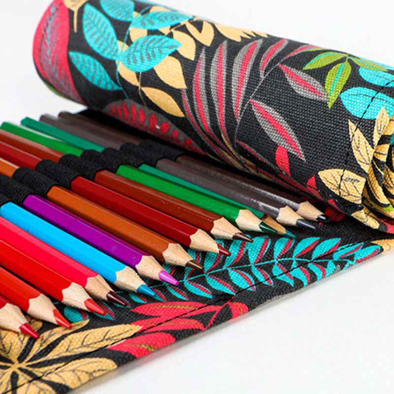 Túi Đựng Bút 12 24 36 48 72 Lỗ Bằng Vải Canvas Hình Lá Cây