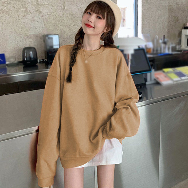 Áo Len Dài Tay Cổ Tròn Dáng Rộng Màu Sắc Ngọt Ngào Phong Cách Hàn Quốc