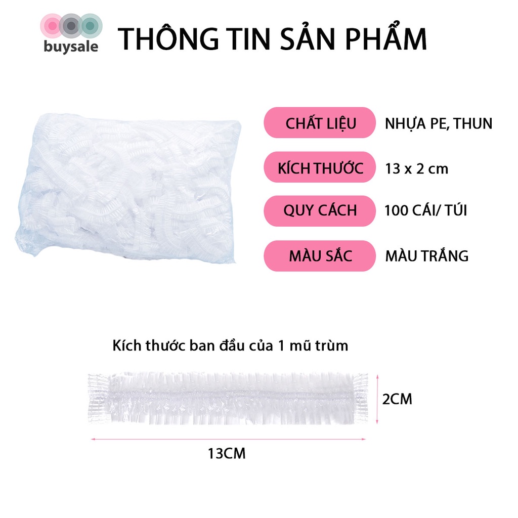 Túi 100 cái mũ trùm làm tóc hấp dầu, nhuộm, uốn hoặc dùng đi mưa chống ướt tóc_Buysales_BSPK193