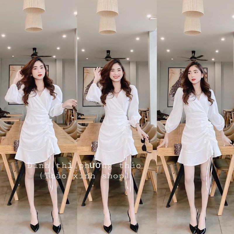 Váy trắng, đỏ dự tiệc cổ v ôm body ôm dáng rút nơ