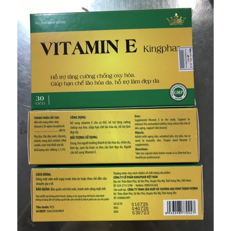 Viên Uống Bổ Sung VITAMIN  E Kingphar Hộp 30 viên – Bí quyết dưỡng da từ sâu bên trong