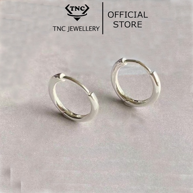 Bông Tai Bạc Tròn Trơn Nhiều Size Bấm Cài Dày Dặn-TNC jewellery
