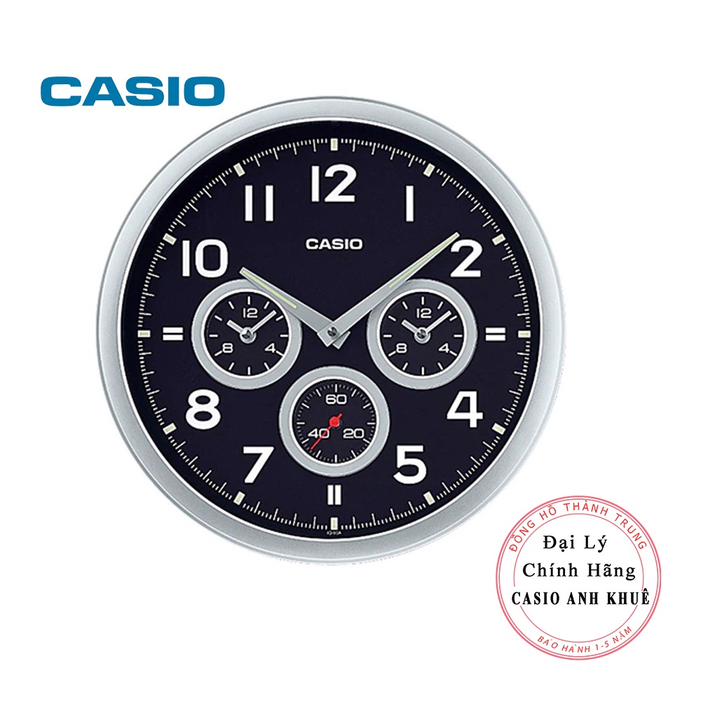 Đồng hồ treo tường Casio cỡ lớn IQ-90A-8DF giờ kép kim trôi im lặng cỡ to 35cm