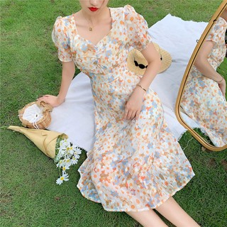 [FREESHIP]Váy VOan Hóa Nhí Màu Cam Trắng Lớp Lót Mềm Kiểu Hàn 2020