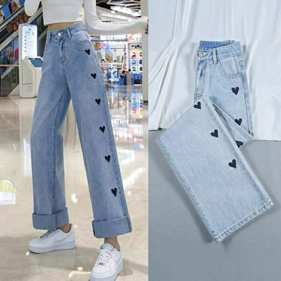 Jiashucheng Quần Jean Ống Rộng Dáng Suông Dễ Phối Đồ Phong Cách Mới Xuân Thu Hong Kong Cho Nữ Sinh 2022