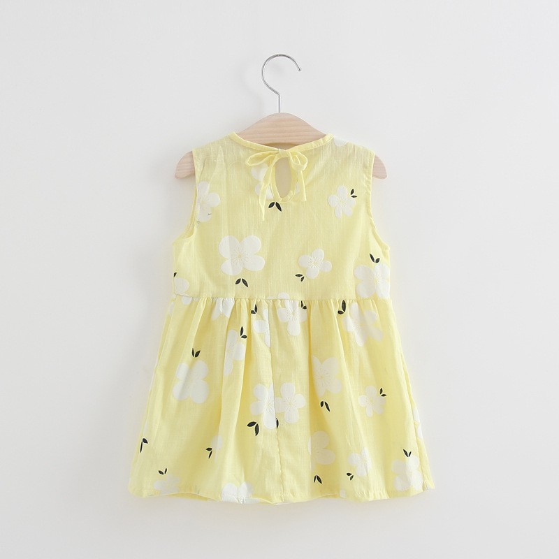 Đầm cotton sát nách in hoa cho bé gái