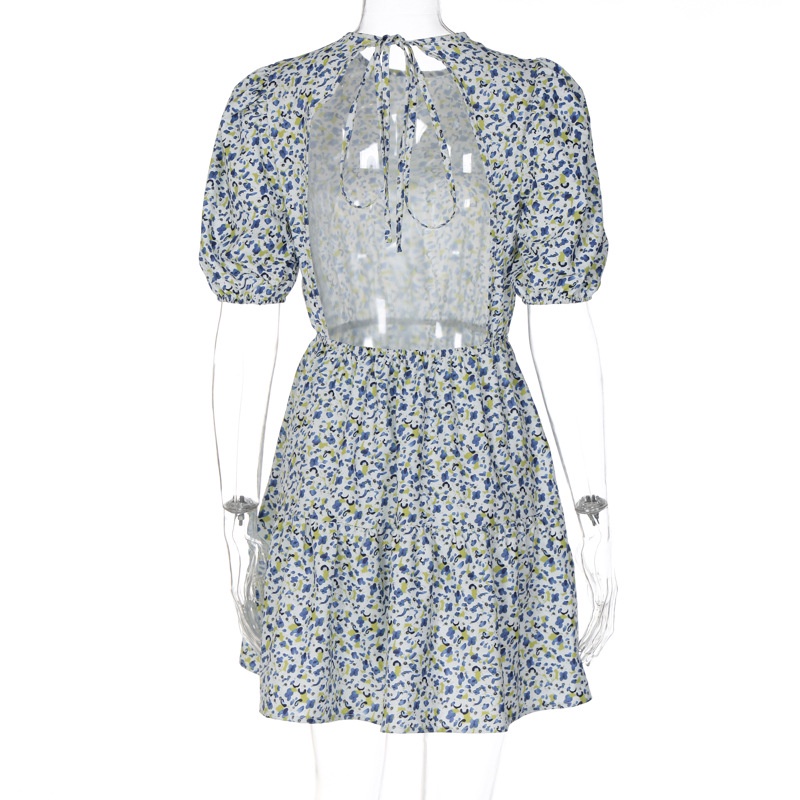 Đầm Hoa Hở Lưng Thiết Kế Xếp Ly Cột Dây Thời Trang Pháp Xinh Xắn Cho Nữ