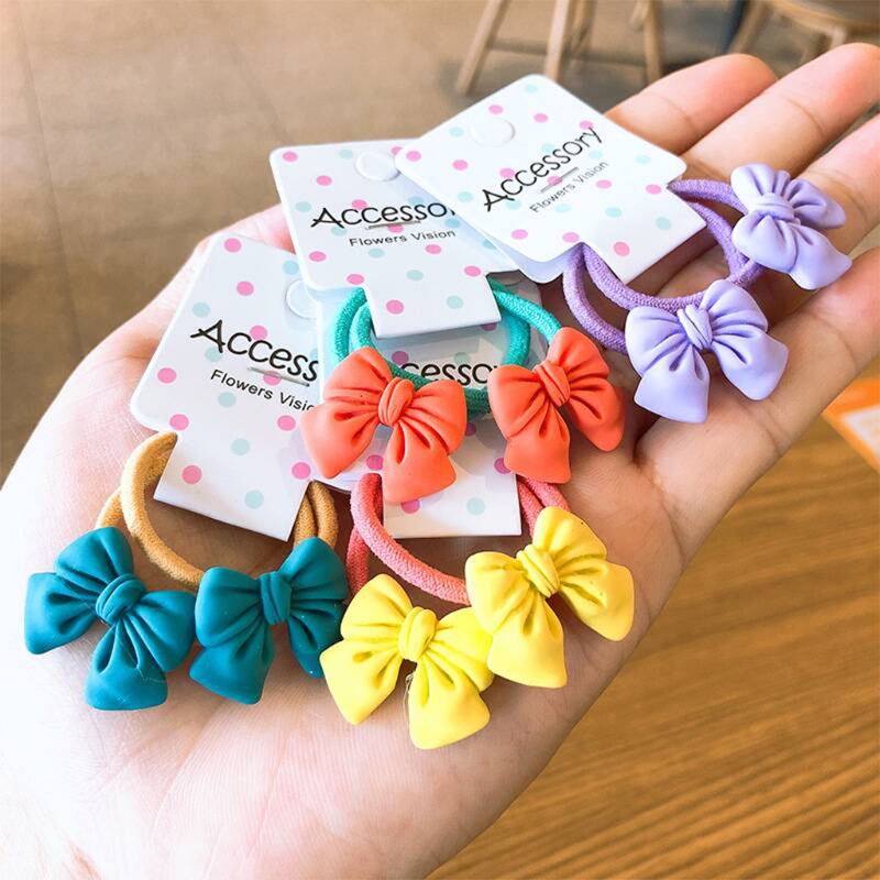 2 Dây Cột Tóc Cao Su Hình Nơ Xinh Xắn Cho Bé Gái