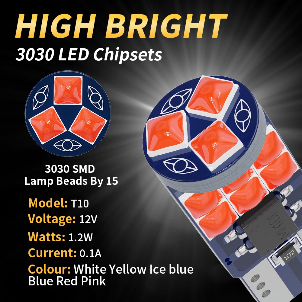 Bộ 2 Đèn LED T10 3030 15SMD DC12V Siêu Sáng Chuyên Dụng Cho Xe Hơi Xe Máy