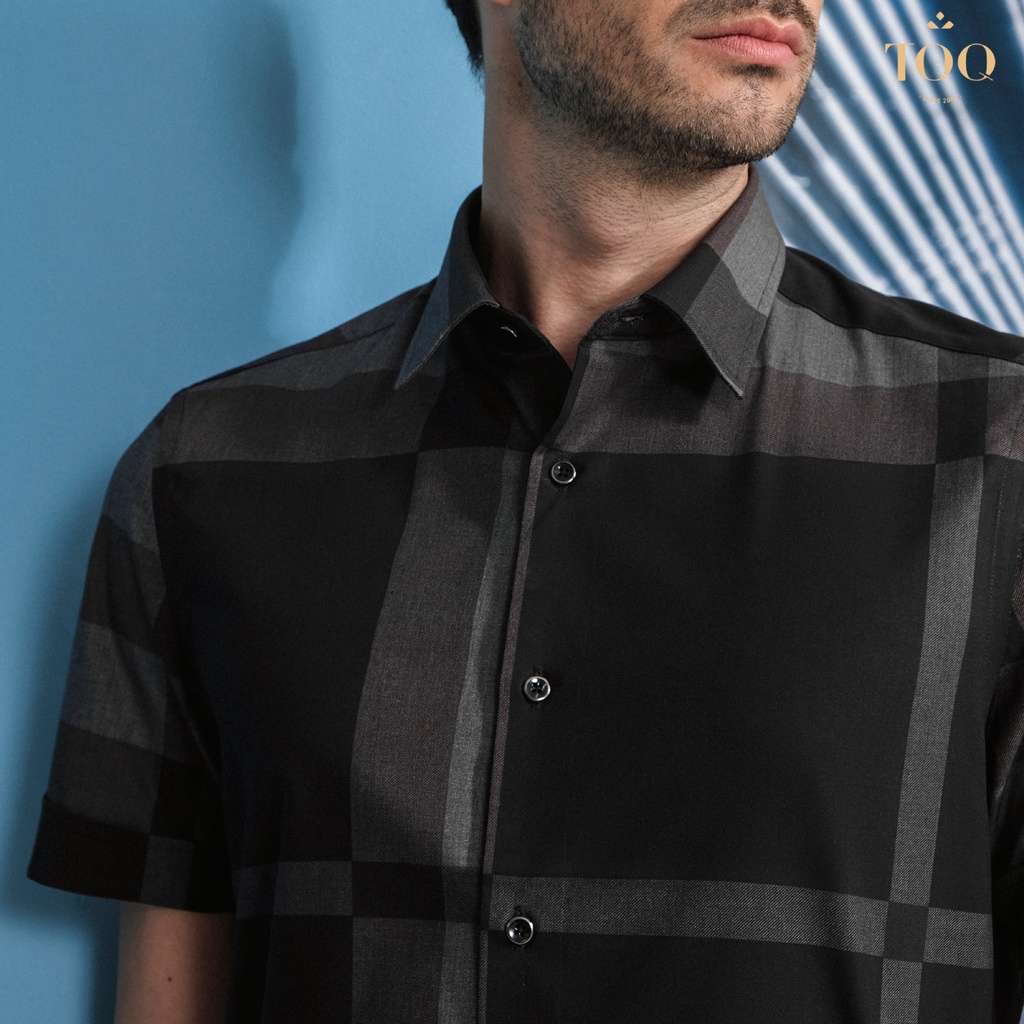 Áo sơ mi ngắn tay TQQ dáng slimfit K428CSC kẻ đen chất liệu cao cấp thoáng mát mềm mịn
